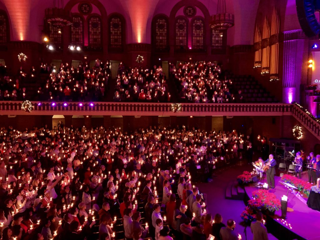 Christmas Eve candlelight service in The Moody Church Sanctuary