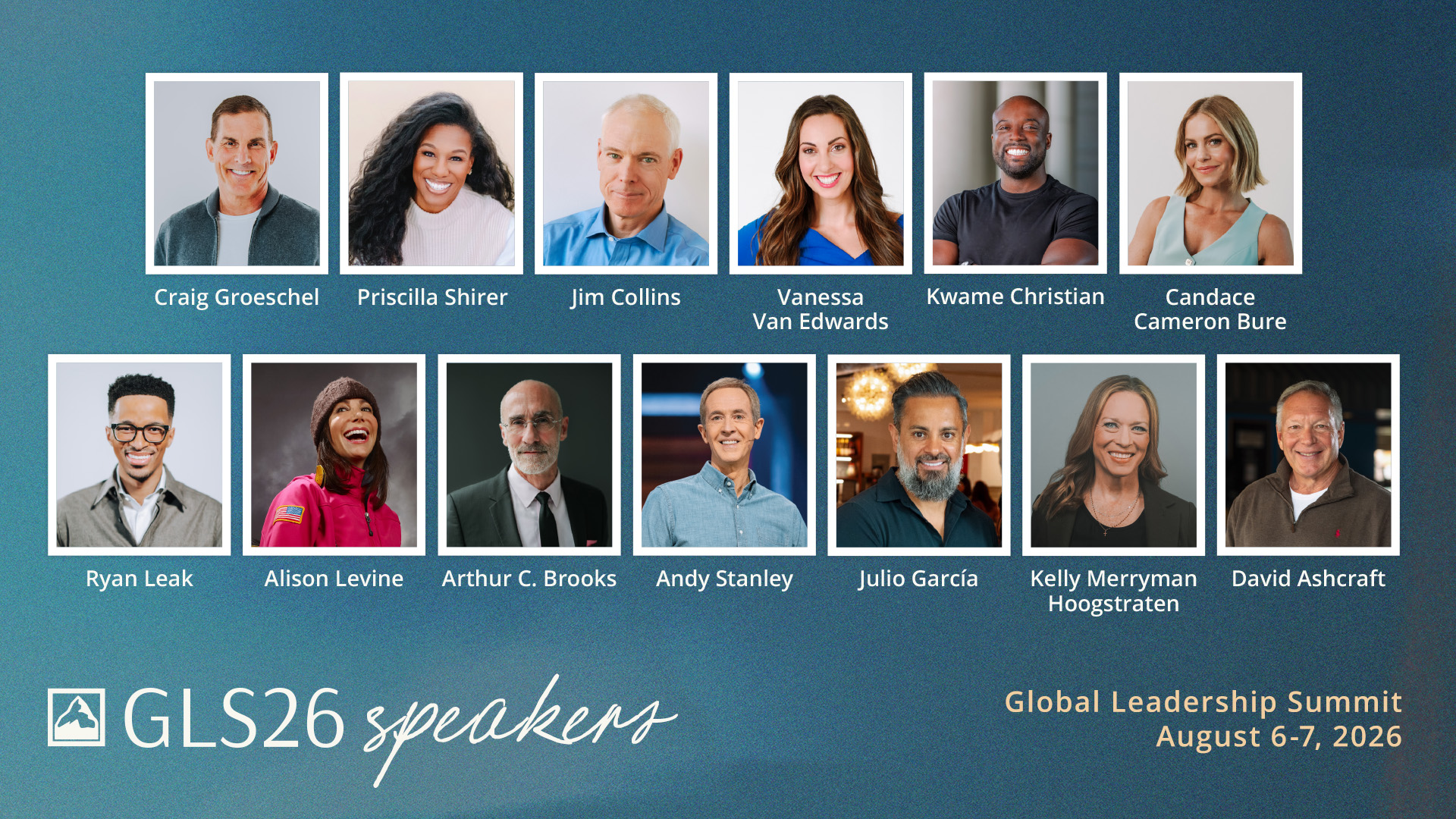 Speakers_16_9-1 Two rows of headshots of GLS26 speakers arranged in a grid with each name shown beneath the photo.